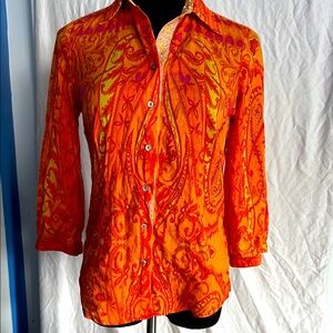 Robert graham women’s sheer cotton voile orange paisley shirt S/P